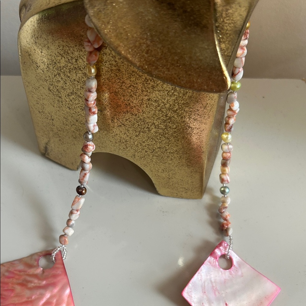Handcrafted Pink Shell Bead Multi-Strand Necklace - Picture 5 of 6
